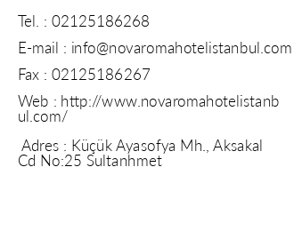 Novaroma Hotel stanbul iletiim bilgileri